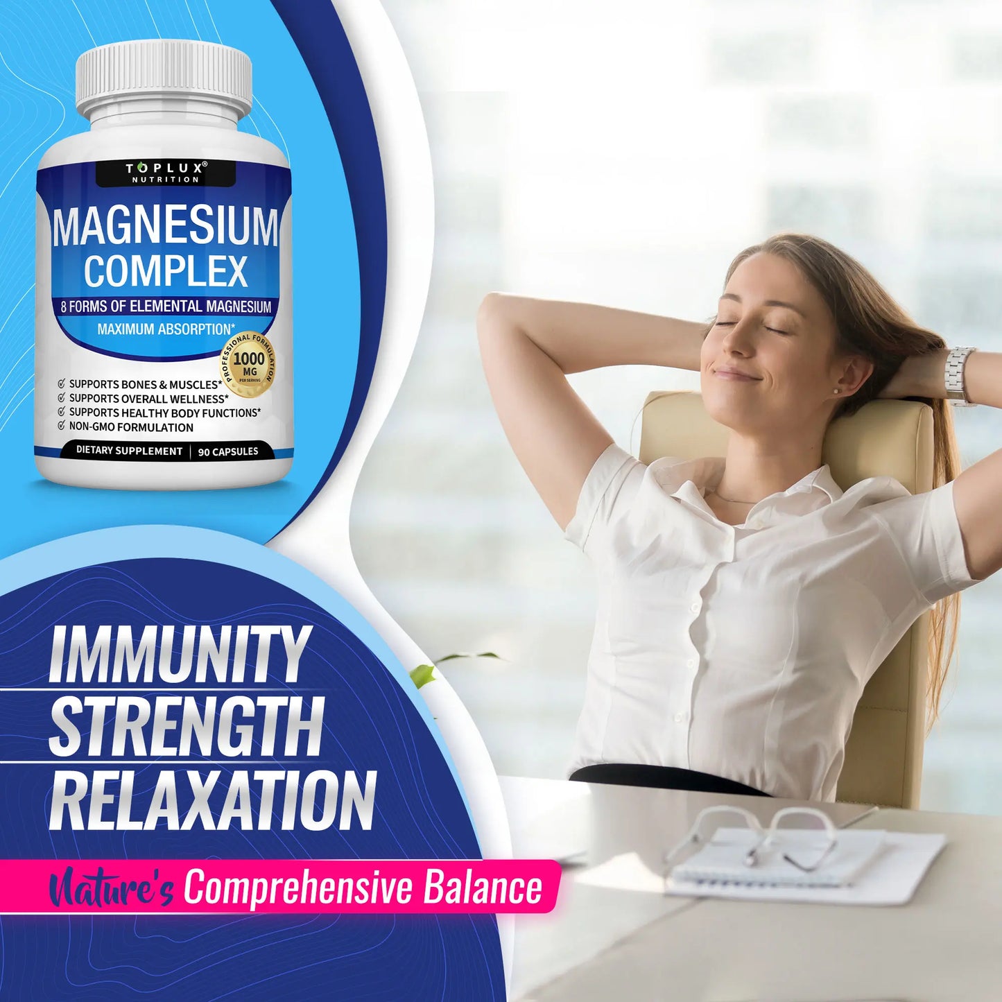 Unlock Better Sleep and Wellness with Toplux Magnesium Complex - 1000mg of Essential Magnesium in Every Capsule