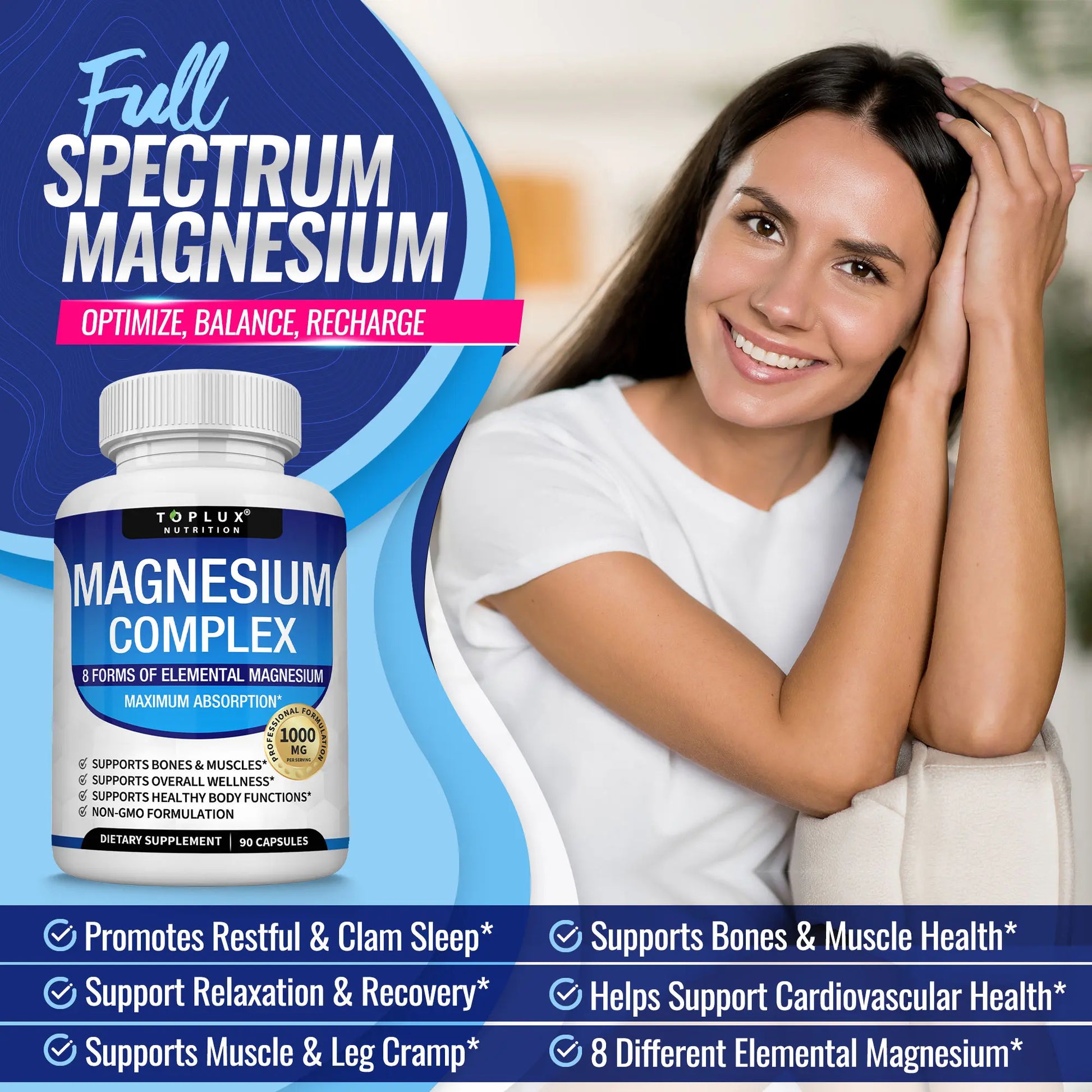 Unlock Better Sleep and Wellness with Toplux Magnesium Complex - 1000mg of Essential Magnesium in Every Capsule