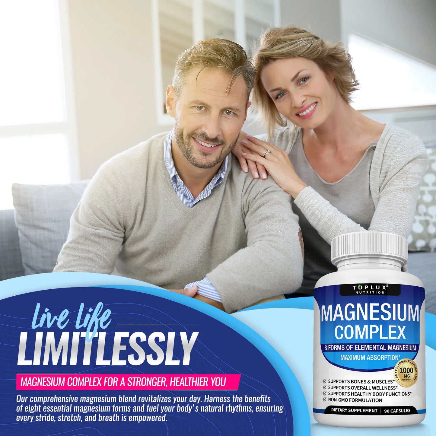 Unlock Better Sleep and Wellness with Toplux Magnesium Complex - 1000mg of Essential Magnesium in Every Capsule