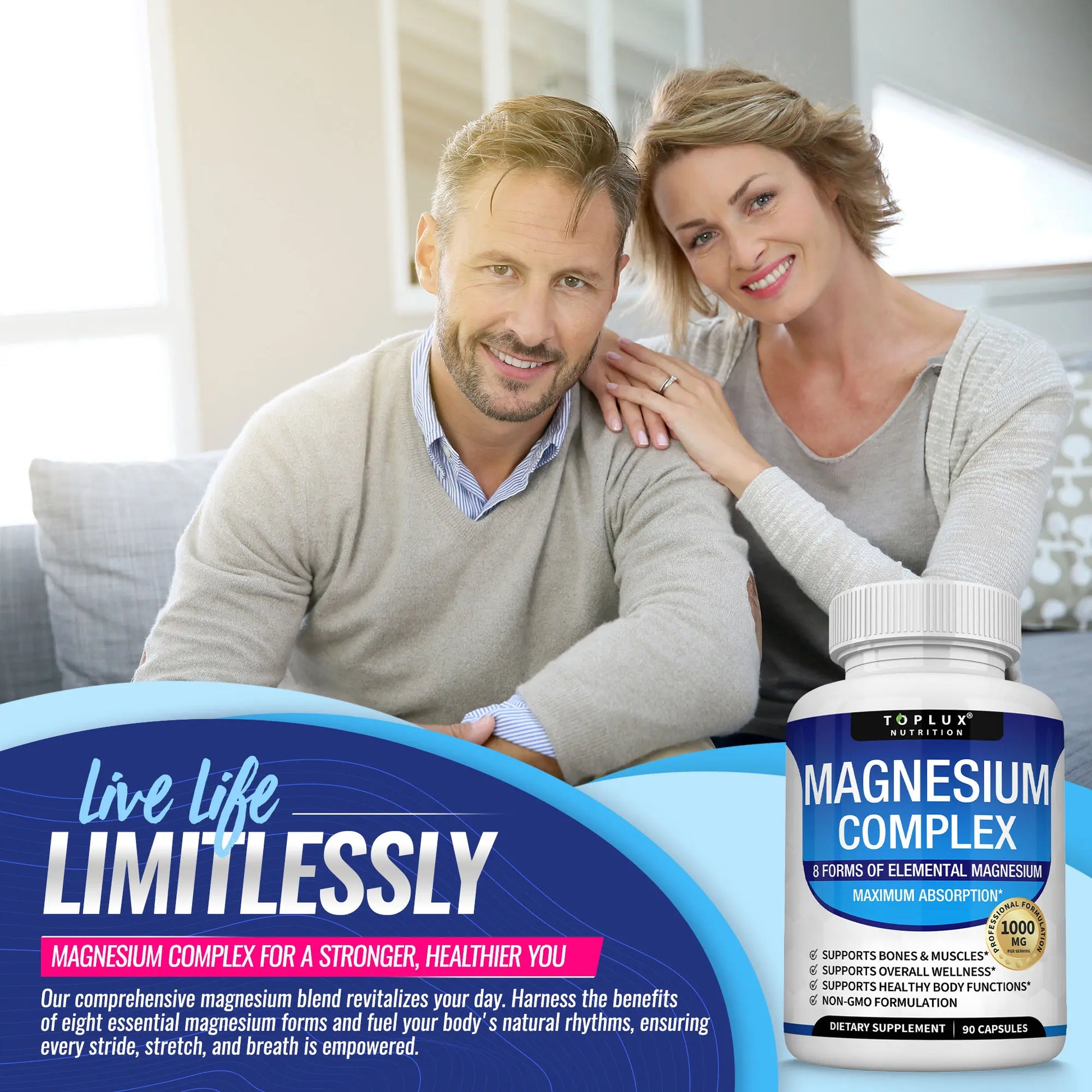 Unlock Better Sleep and Wellness with Toplux Magnesium Complex - 1000mg of Essential Magnesium in Every Capsule