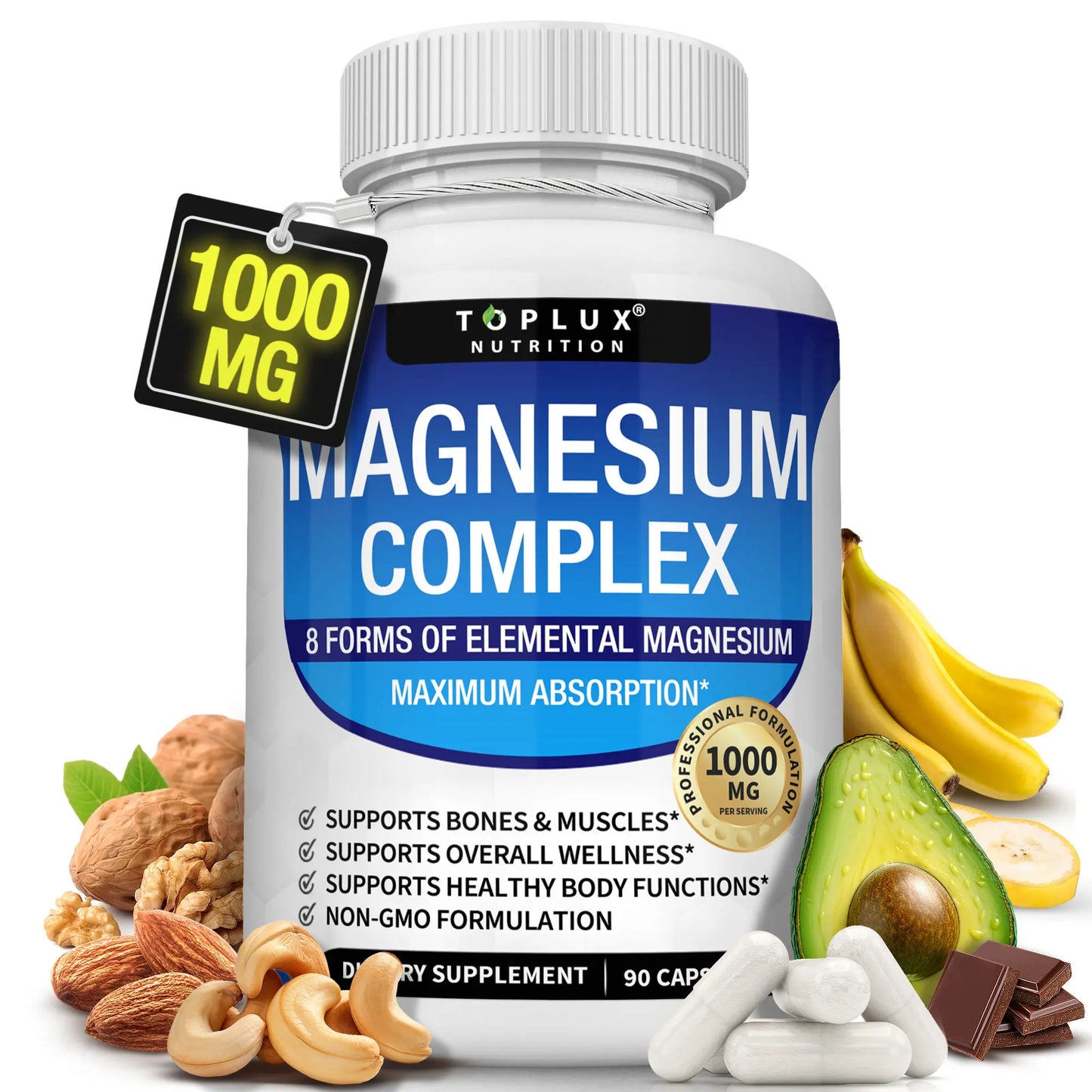 Unlock Better Sleep and Wellness with Toplux Magnesium Complex - 1000mg of Essential Magnesium in Every Capsule